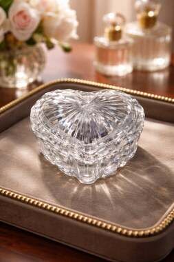 Vintage Zaječar Crystal Heart Shaped Trinket Jewelry Box